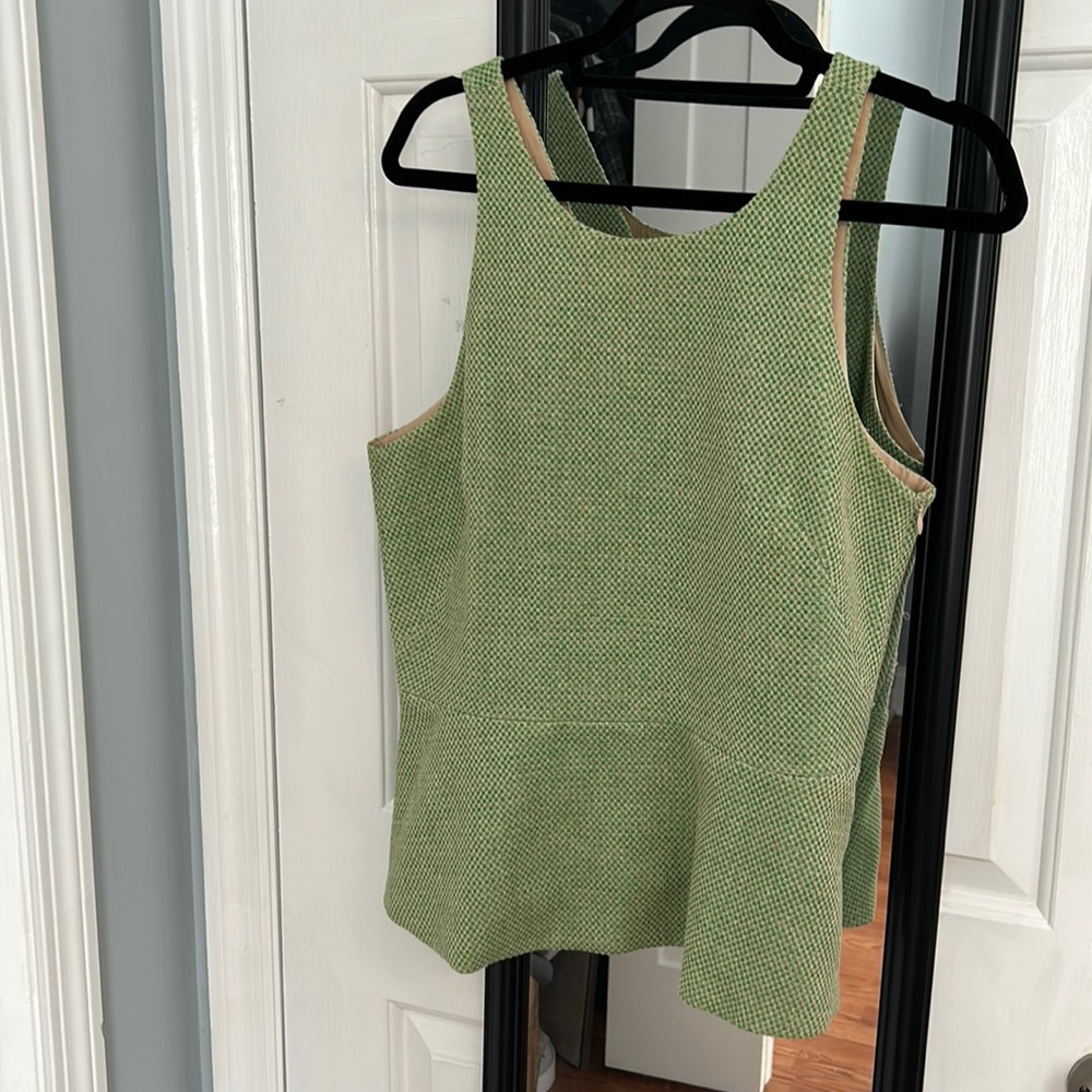 Banana Republic high neck peplum top. Size 12. Green with tan check.